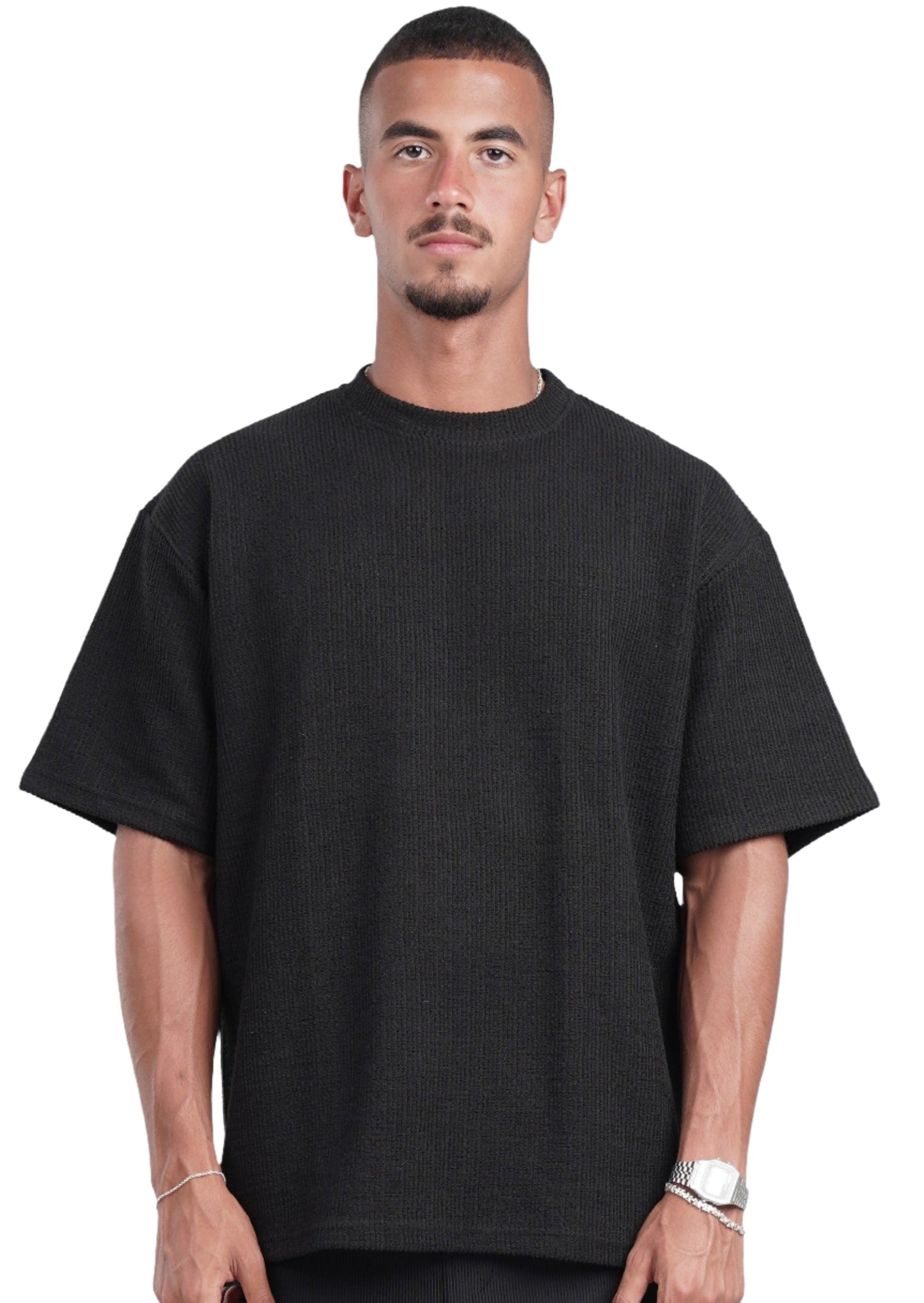 BLACK TEXTURED TEE