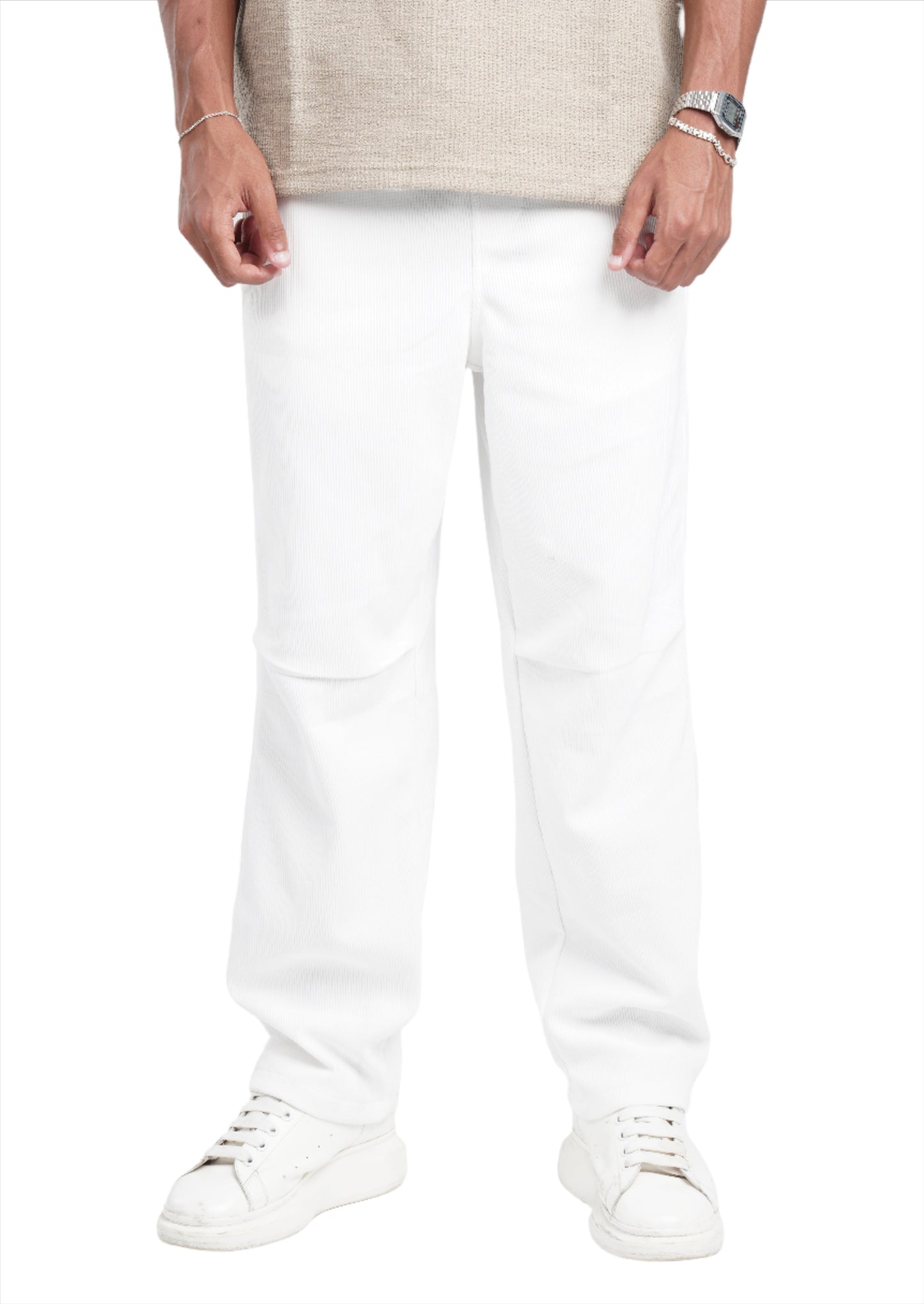 WHITE TEXTURED PANTS